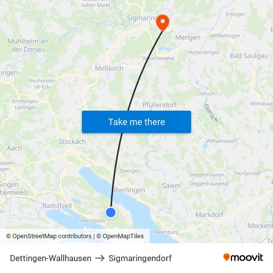 Dettingen-Wallhausen to Sigmaringendorf map