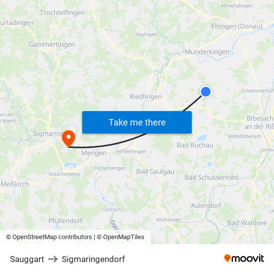 Sauggart to Sigmaringendorf map