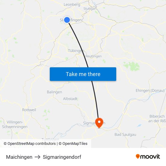 Maichingen to Sigmaringendorf map