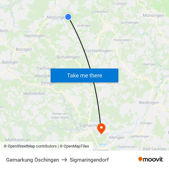Gemarkung Öschingen to Sigmaringendorf map
