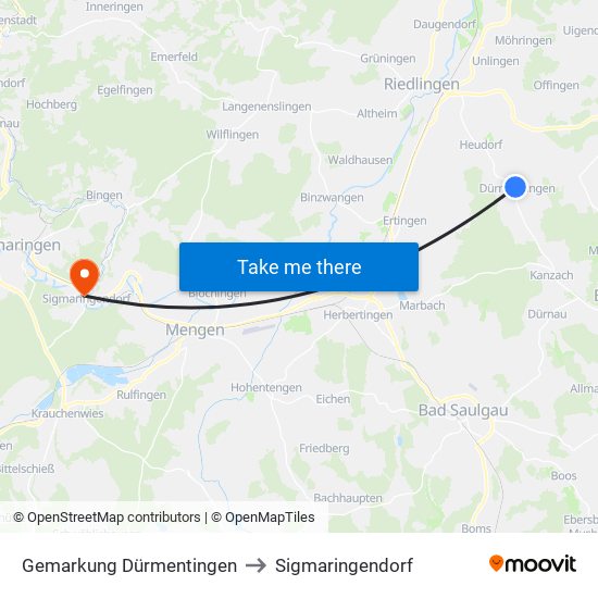 Gemarkung Dürmentingen to Sigmaringendorf map