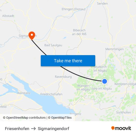 Friesenhofen to Sigmaringendorf map