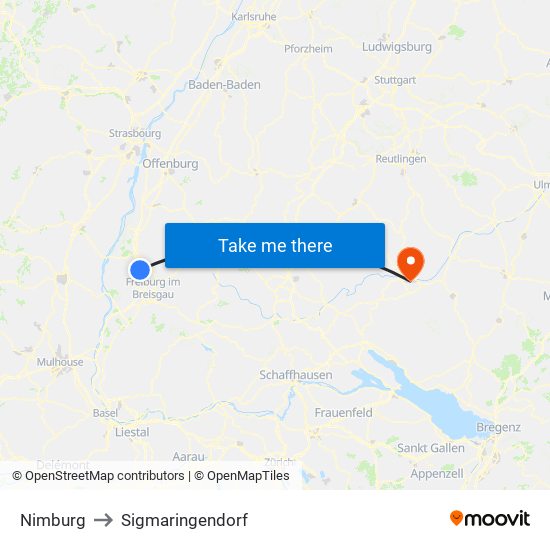 Nimburg to Sigmaringendorf map