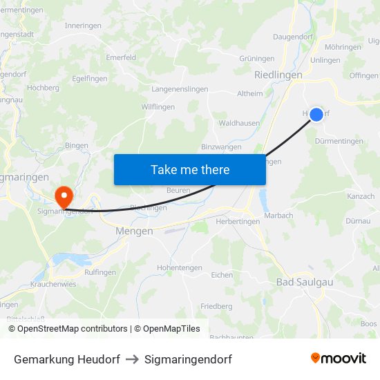 Gemarkung Heudorf to Sigmaringendorf map