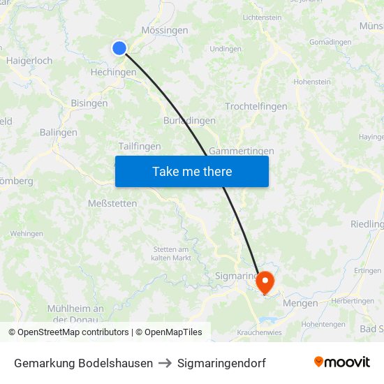 Gemarkung Bodelshausen to Sigmaringendorf map
