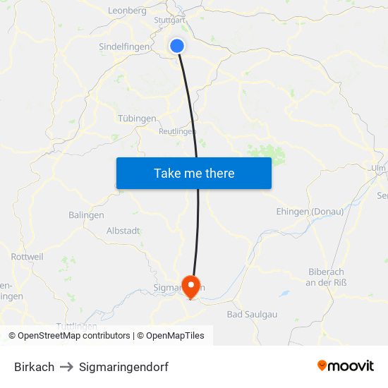 Birkach to Sigmaringendorf map