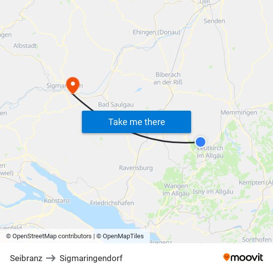 Seibranz to Sigmaringendorf map