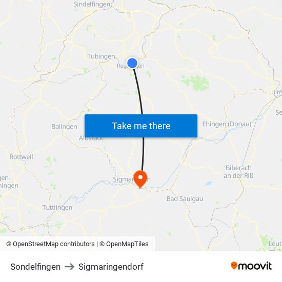 Sondelfingen to Sigmaringendorf map