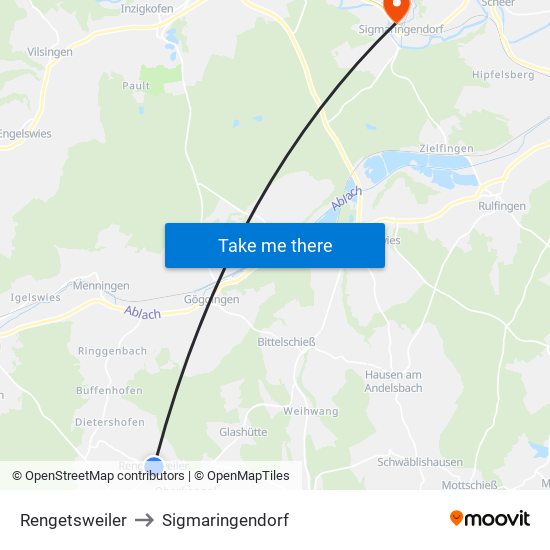 Rengetsweiler to Sigmaringendorf map