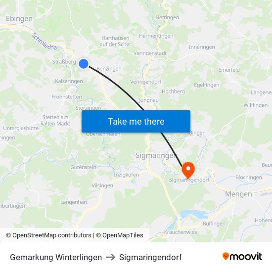 Gemarkung Winterlingen to Sigmaringendorf map