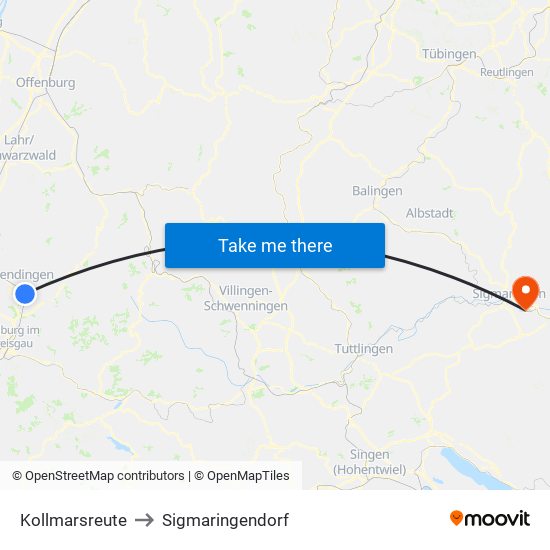 Kollmarsreute to Sigmaringendorf map