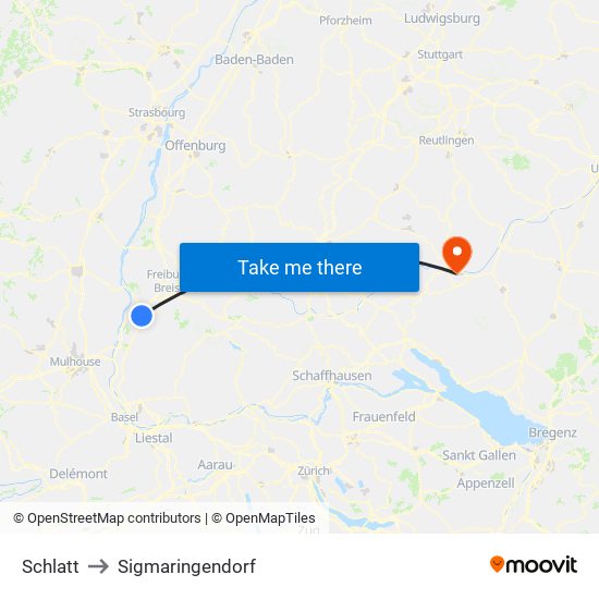 Schlatt to Sigmaringendorf map