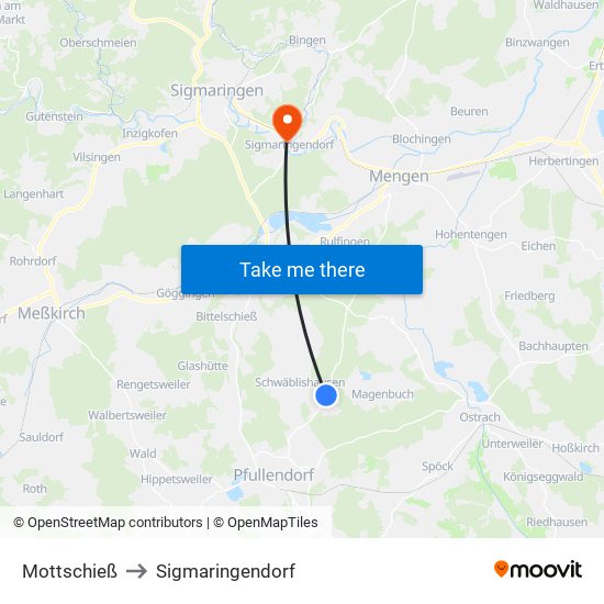 Mottschieß to Sigmaringendorf map