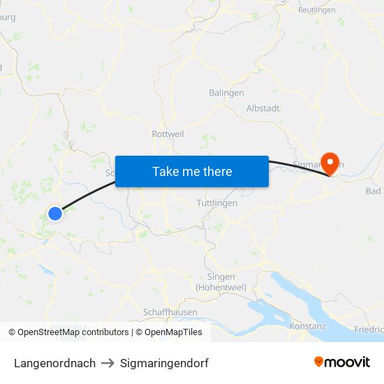 Langenordnach to Sigmaringendorf map