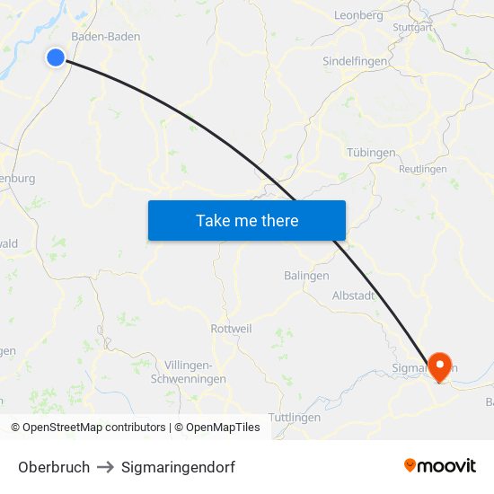 Oberbruch to Sigmaringendorf map