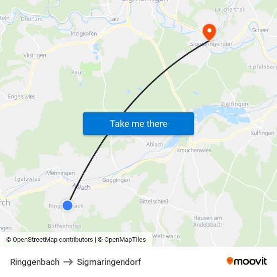 Ringgenbach to Sigmaringendorf map