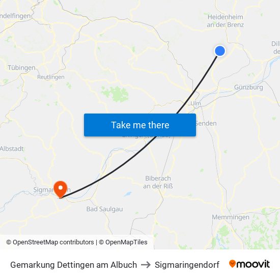 Gemarkung Dettingen am Albuch to Sigmaringendorf map