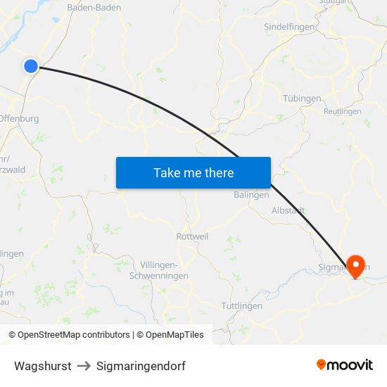 Wagshurst to Sigmaringendorf map