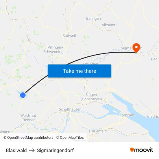 Blasiwald to Sigmaringendorf map