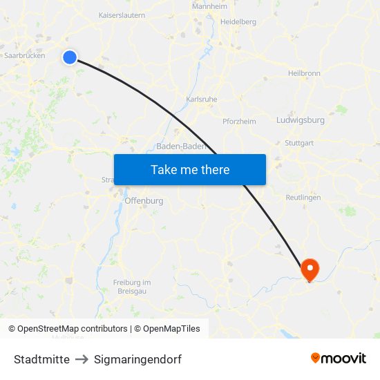 Stadtmitte to Sigmaringendorf map