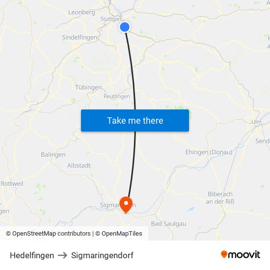 Hedelfingen to Sigmaringendorf map