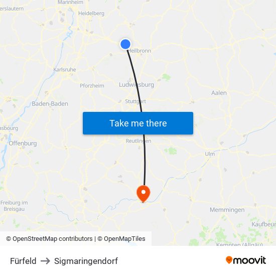 Fürfeld to Sigmaringendorf map