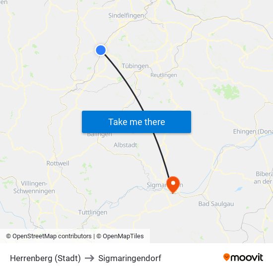 Herrenberg (Stadt) to Sigmaringendorf map