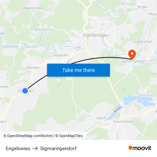 Engelswies to Sigmaringendorf map