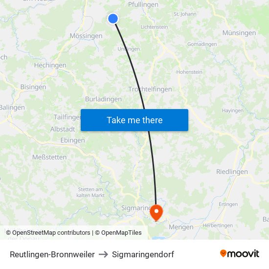 Reutlingen-Bronnweiler to Sigmaringendorf map