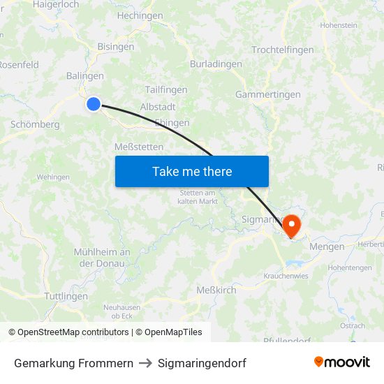 Gemarkung Frommern to Sigmaringendorf map