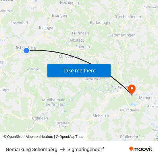Gemarkung Schömberg to Sigmaringendorf map