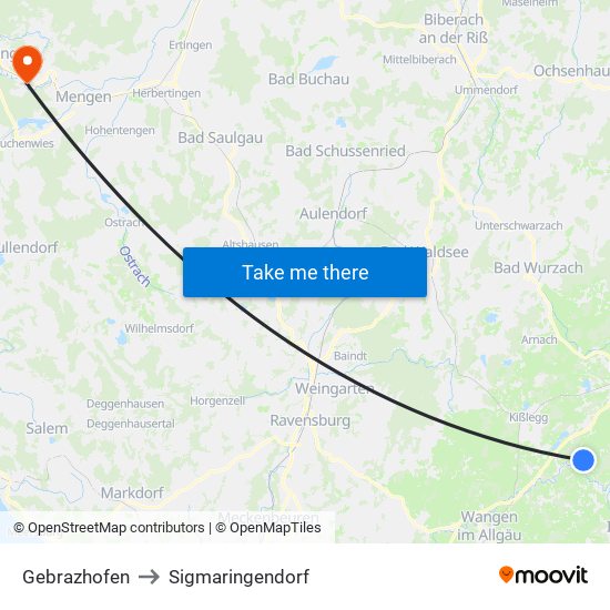 Gebrazhofen to Sigmaringendorf map
