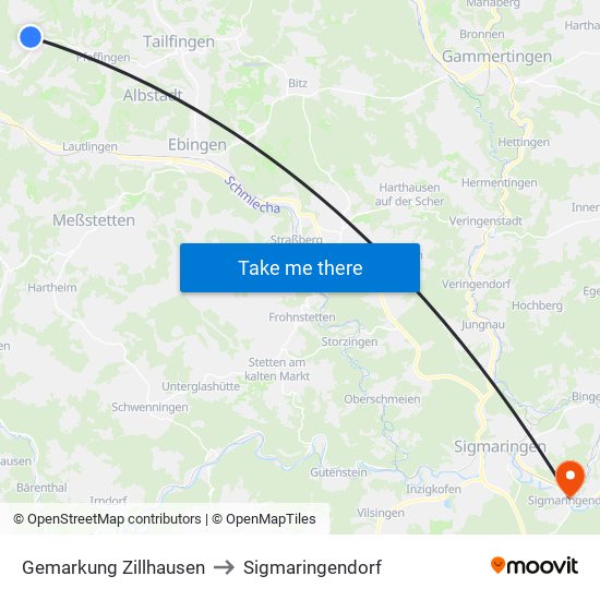 Gemarkung Zillhausen to Sigmaringendorf map