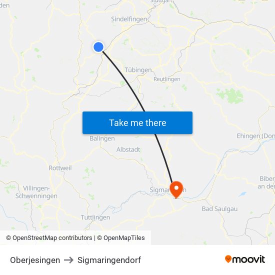 Oberjesingen to Sigmaringendorf map