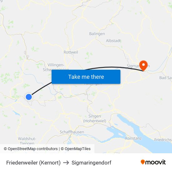 Friedenweiler (Kernort) to Sigmaringendorf map