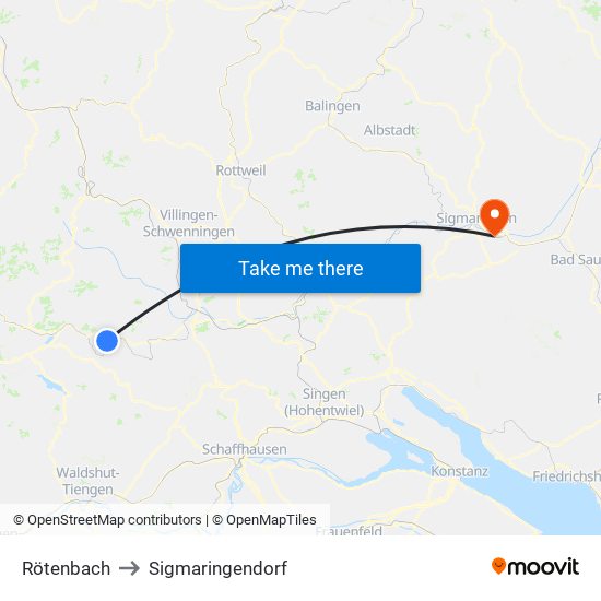 Rötenbach to Sigmaringendorf map