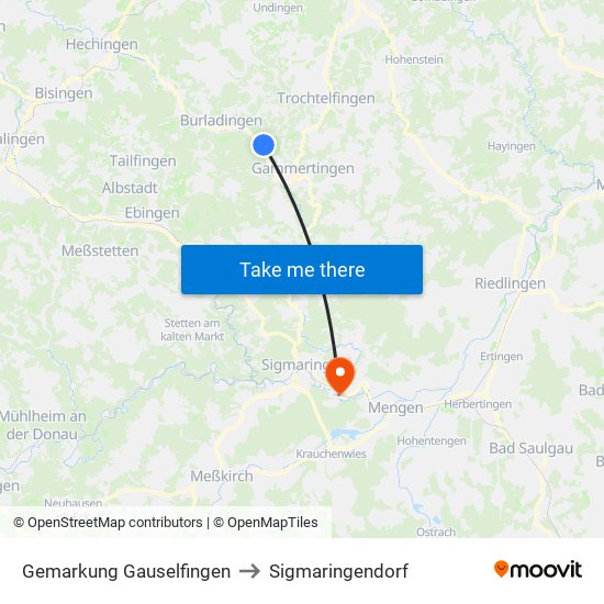 Gemarkung Gauselfingen to Sigmaringendorf map