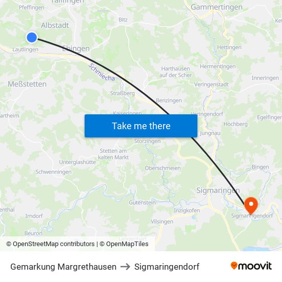 Gemarkung Margrethausen to Sigmaringendorf map