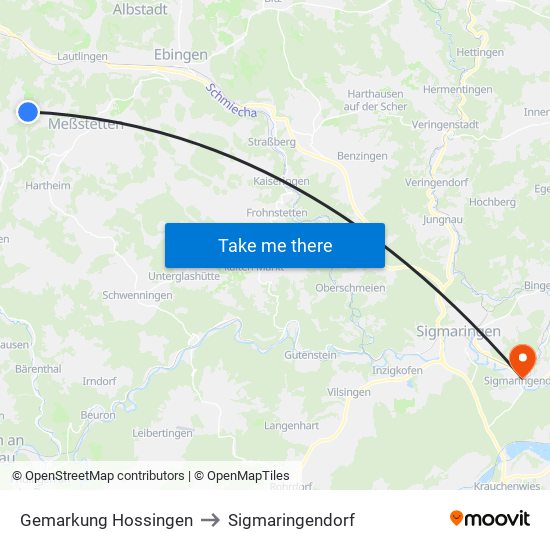 Gemarkung Hossingen to Sigmaringendorf map