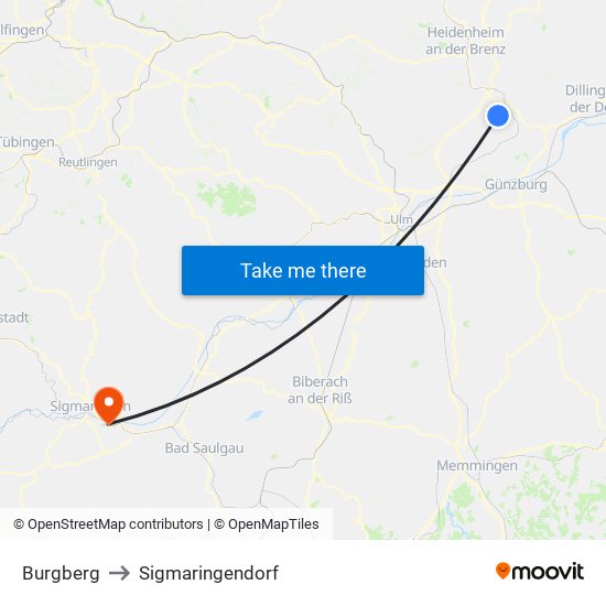 Burgberg to Sigmaringendorf map