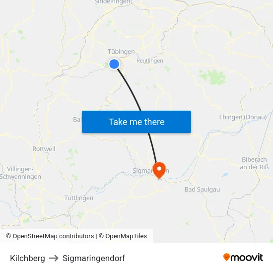 Kilchberg to Sigmaringendorf map