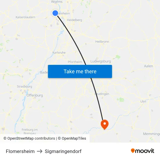 Flomersheim to Sigmaringendorf map