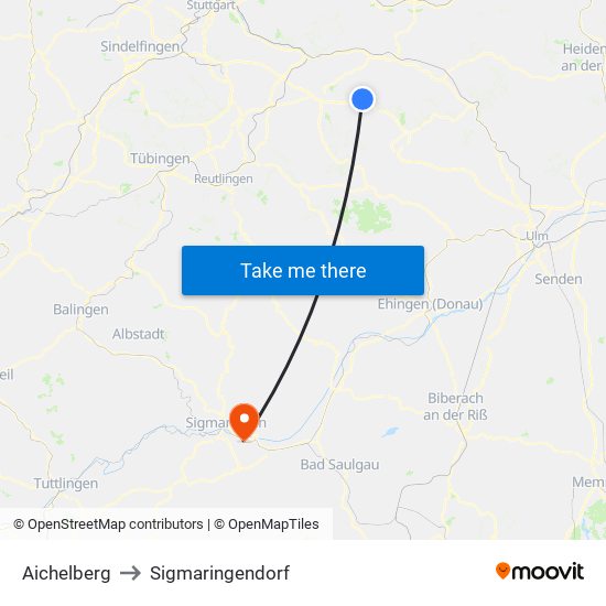 Aichelberg to Sigmaringendorf map