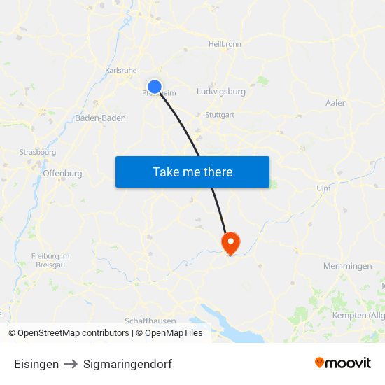 Eisingen to Sigmaringendorf map