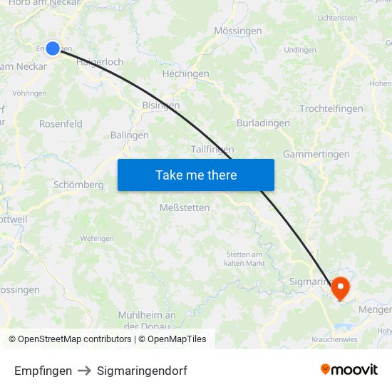 Empfingen to Sigmaringendorf map