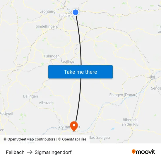 Fellbach to Sigmaringendorf map