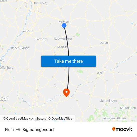 Flein to Sigmaringendorf map