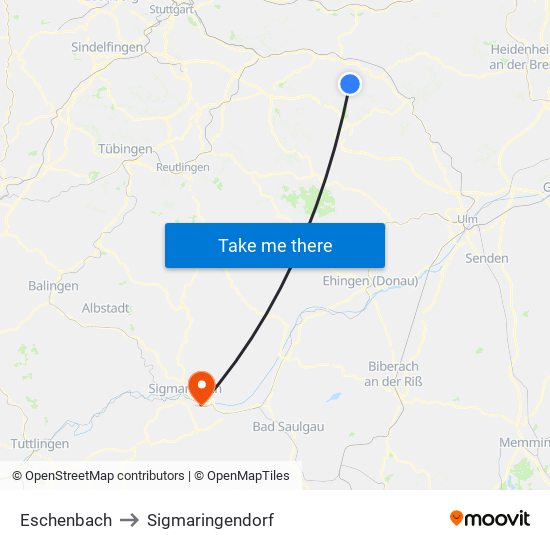 Eschenbach to Sigmaringendorf map