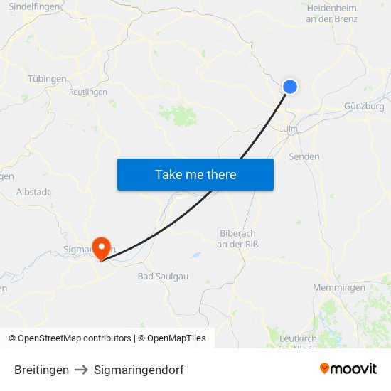 Breitingen to Sigmaringendorf map