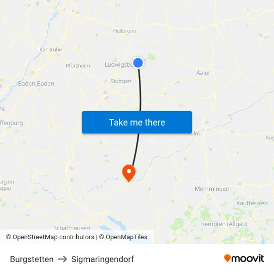 Burgstetten to Sigmaringendorf map